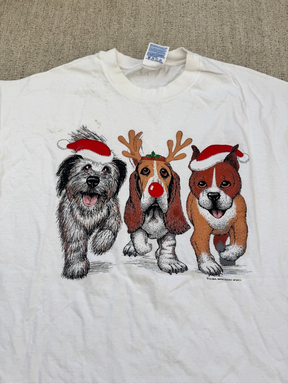 Hanes White Holiday Dogs Graphic Tee with Red Accents - Picture 2 of 6